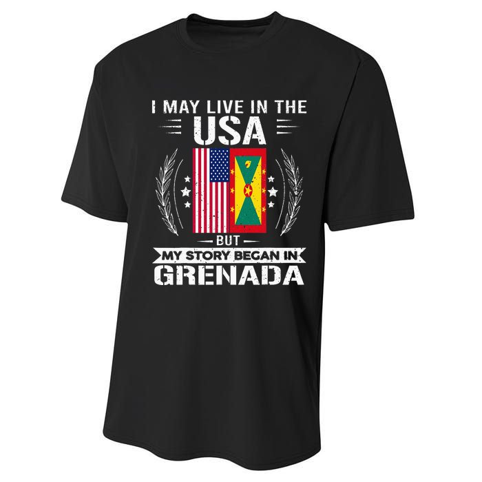 Grenada American And Grenada Flags Proud Grenada Performance Sprint T-Shirt