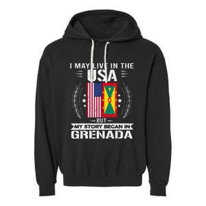 Grenada American And Grenada Flags Proud Grenada Garment-Dyed Fleece Hoodie