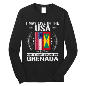 Grenada American And Grenada Flags Proud Grenada Long Sleeve Shirt