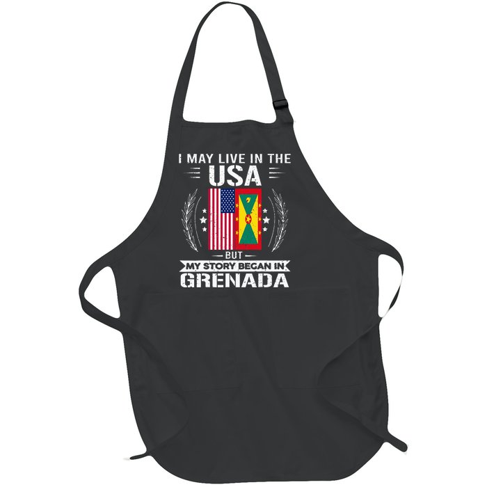 Grenada American And Grenada Flags Proud Grenada Full-Length Apron With Pockets