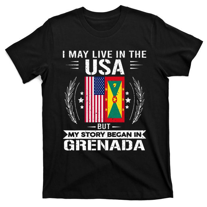 Grenada American And Grenada Flags Proud Grenada T-Shirt