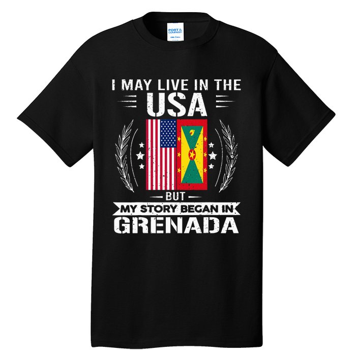 Grenada American And Grenada Flags Proud Grenada Tall T-Shirt