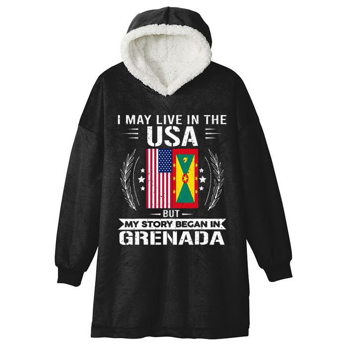 Grenada American And Grenada Flags Proud Grenada Hooded Wearable Blanket