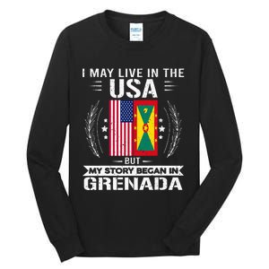 Grenada American And Grenada Flags Proud Grenada Tall Long Sleeve T-Shirt