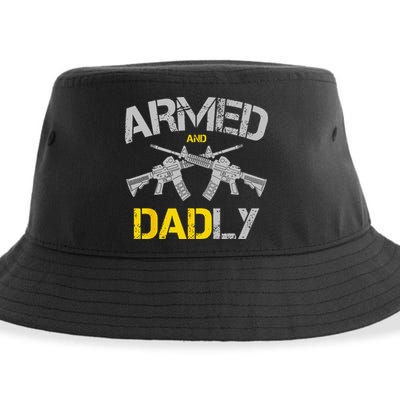 Guns Armed And Dadly Funny Deadly Father Sustainable Bucket Hat