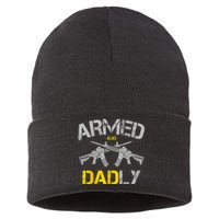 Guns Armed And Dadly Funny Deadly Father Sustainable Knit Beanie