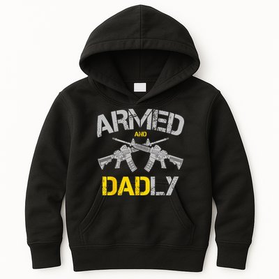 Guns Armed And Dadly Funny Deadly Father Kids Hoodie