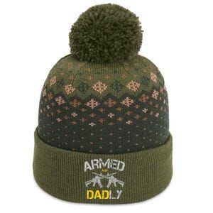 Guns Armed And Dadly Funny Deadly Father The Baniff Cuffed Pom Beanie