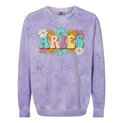 Groovy Aries Astrology Zodiac Sign March April Birthday Colorblast Crewneck Sweatshirt