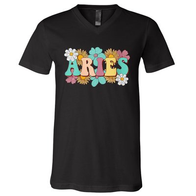 Groovy Aries Astrology Zodiac Sign March April Birthday V-Neck T-Shirt