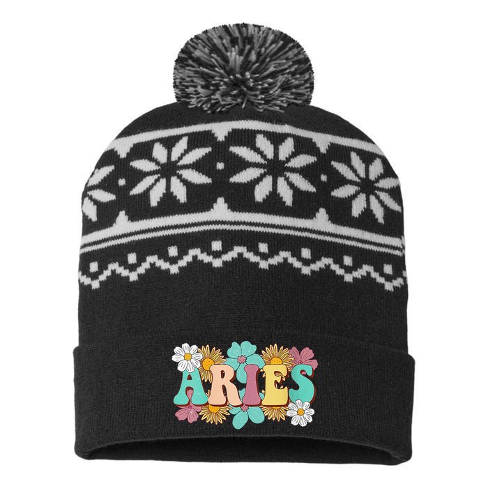 Groovy Aries Astrology Zodiac Sign March April Birthday USA-Made Snowflake Beanie