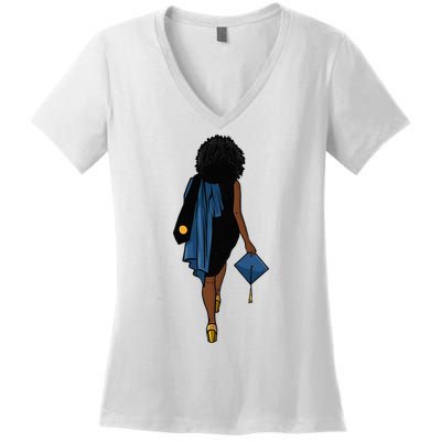 Graduation African Blac Woman Cap Diploma Masters Degree Women's V-Neck T-Shirt