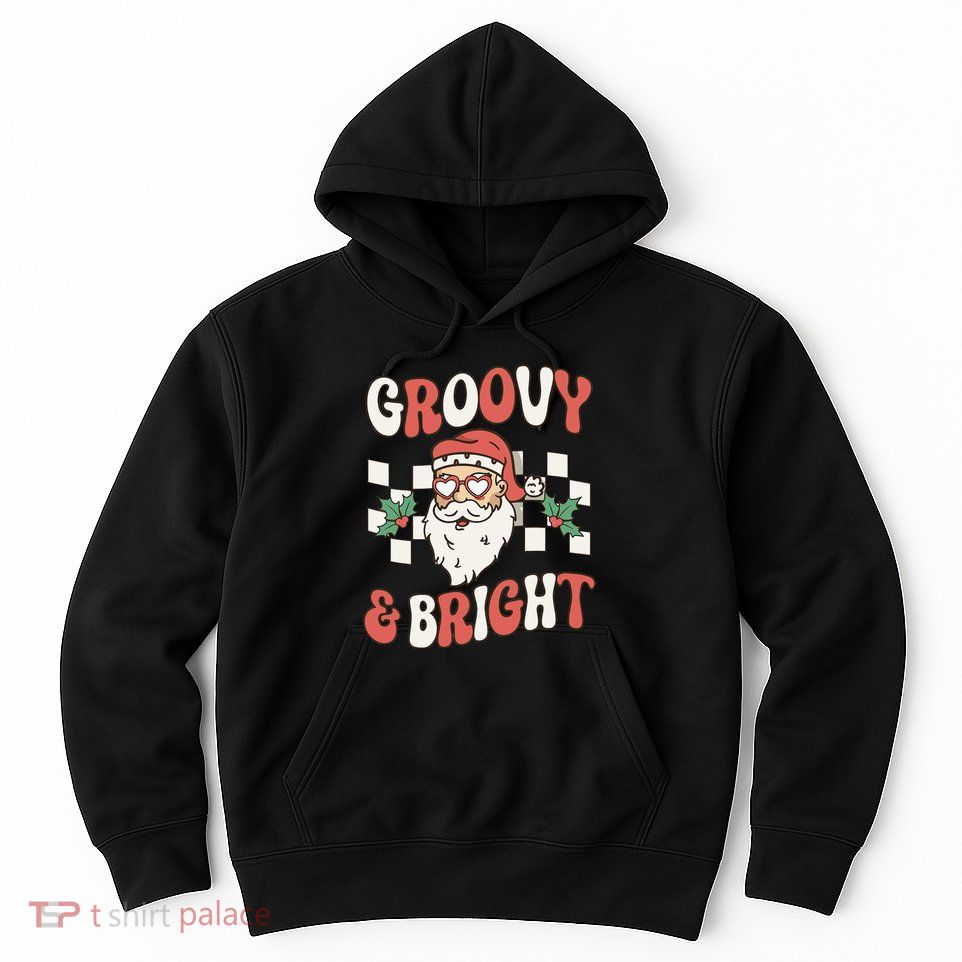 Groovy and Bright Christmas Santa Outfit 80s Retro Groovy Hoodie
