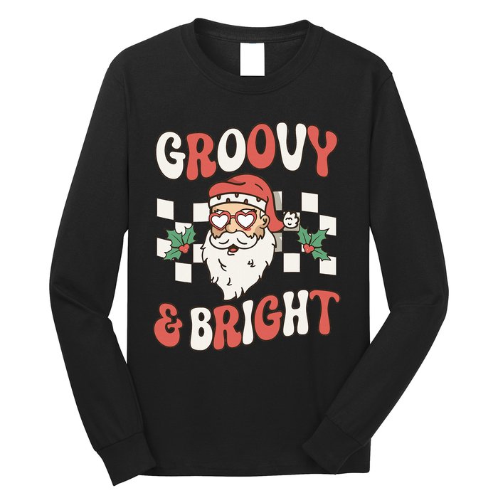 Groovy and Bright Christmas Santa Outfit 80s Retro Groovy Long Sleeve Shirt