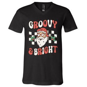 Groovy and Bright Christmas Santa Outfit 80s Retro Groovy V-Neck T-Shirt