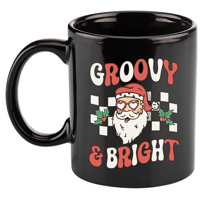 Groovy and Bright Christmas Santa Outfit 80s Retro Groovy 11oz C Handle Ceramic Mug