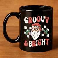 Groovy and Bright Christmas Santa Outfit 80s Retro Groovy 11oz C Handle Ceramic Mug