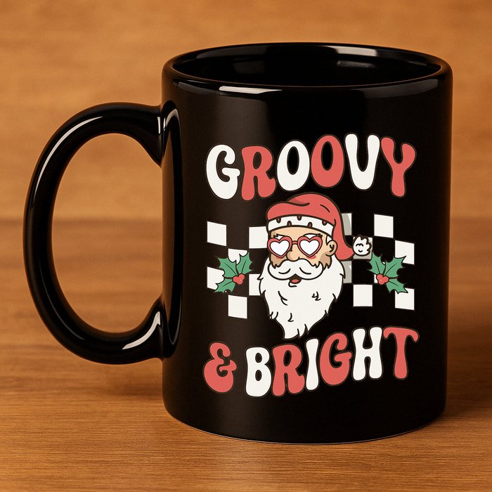 Groovy and Bright Christmas Santa Outfit 80s Retro Groovy 11oz C Handle Ceramic Mug