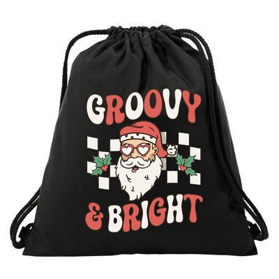 Groovy and Bright Christmas Santa Outfit 80s Retro Groovy Drawstring Bag