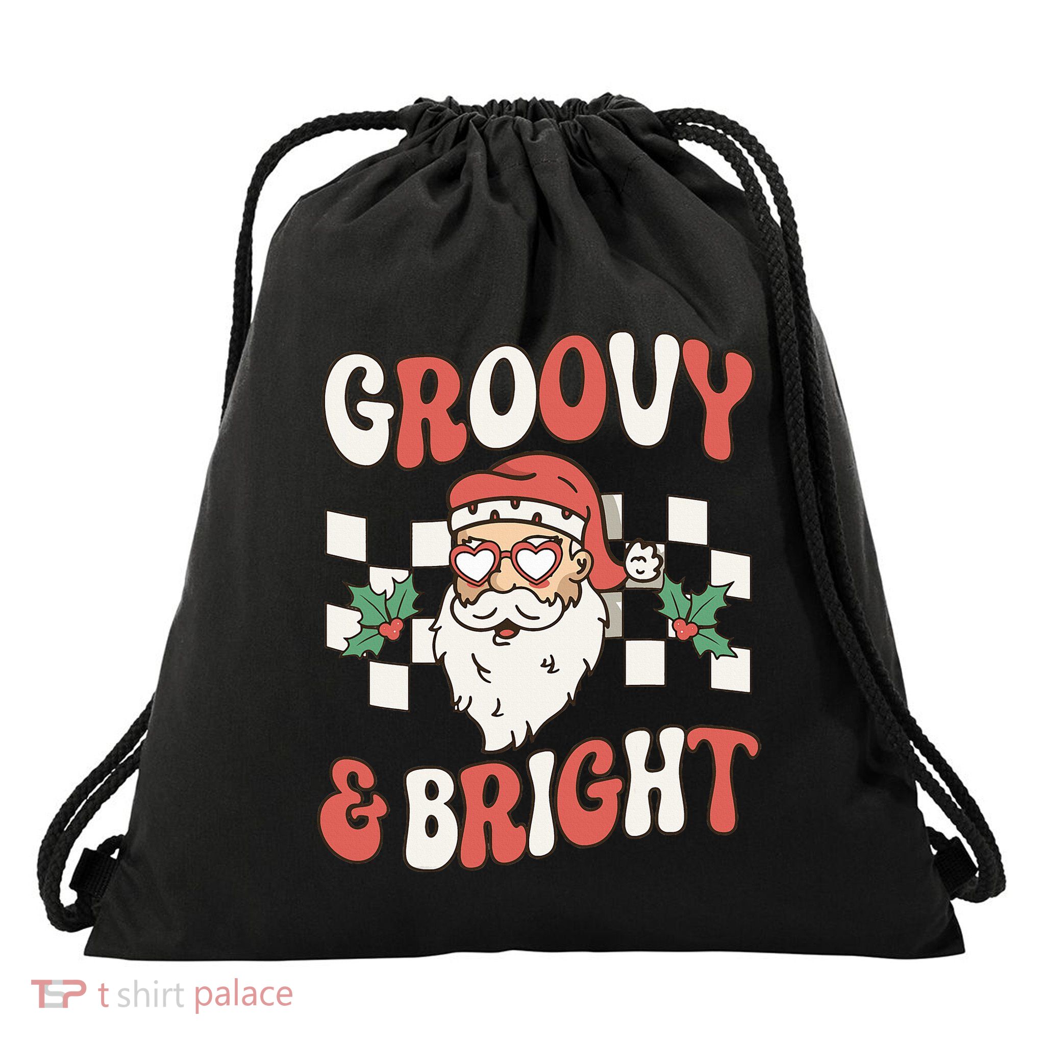 Groovy and Bright Christmas Santa Outfit 80s Retro Groovy Drawstring Bag