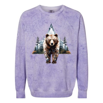 Grizzly Animal Bear In A Triangle Forest Colorblast Crewneck Sweatshirt