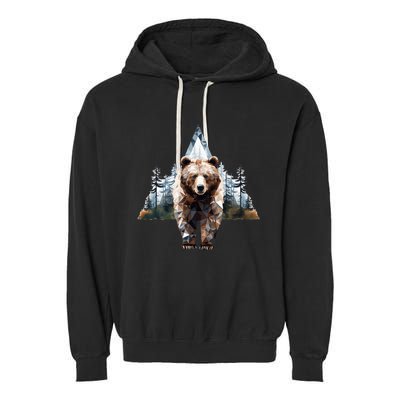 Grizzly Animal Bear In A Triangle Forest Garment-Dyed Fleece Hoodie