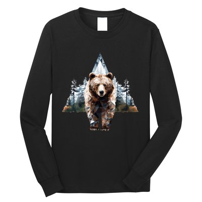 Grizzly Animal Bear In A Triangle Forest Long Sleeve Shirt