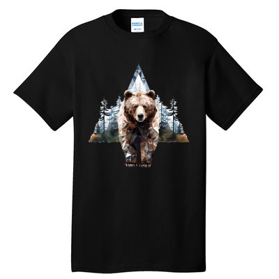 Grizzly Animal Bear In A Triangle Forest Tall T-Shirt