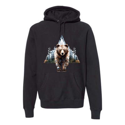 Grizzly Animal Bear In A Triangle Forest Premium Hoodie