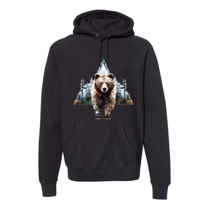 Grizzly Animal Bear In A Triangle Forest Premium Hoodie