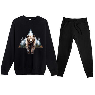 Grizzly Animal Bear In A Triangle Forest Premium Crewneck Sweatsuit Set