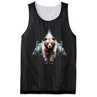 Grizzly Animal Bear In A Triangle Forest Mesh Reversible Basketball Jersey Tank