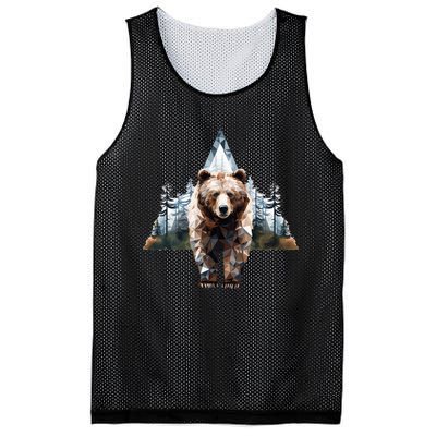 Grizzly Animal Bear In A Triangle Forest Mesh Reversible Basketball Jersey Tank