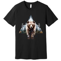 Grizzly Animal Bear In A Triangle Forest Premium T-Shirt