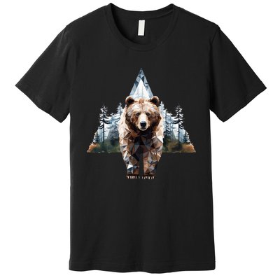 Grizzly Animal Bear In A Triangle Forest Premium T-Shirt