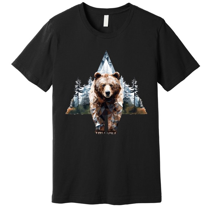 Grizzly Animal Bear In A Triangle Forest Premium T-Shirt