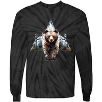 Grizzly Animal Bear In A Triangle Forest Tie-Dye Long Sleeve Shirt