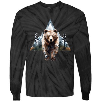 Grizzly Animal Bear In A Triangle Forest Tie-Dye Long Sleeve Shirt