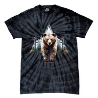 Grizzly Animal Bear In A Triangle Forest Tie-Dye T-Shirt