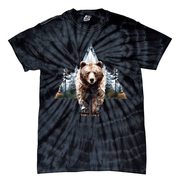 Grizzly Animal Bear In A Triangle Forest Tie-Dye T-Shirt