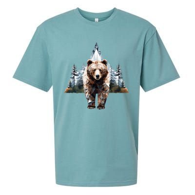 Grizzly Animal Bear In A Triangle Forest Sueded Cloud Jersey T-Shirt