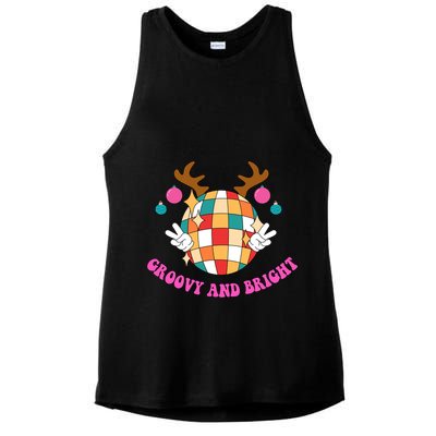 Groovy And Bright Disco Christmas Reindeer Ladies PosiCharge Tri-Blend Wicking Tank