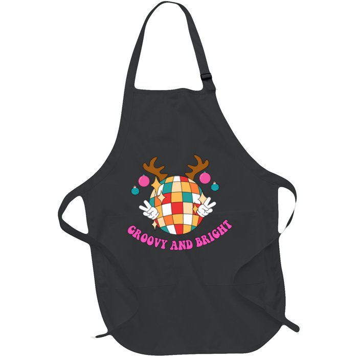 Groovy And Bright Disco Christmas Reindeer Full-Length Apron With Pockets