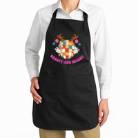 Groovy And Bright Disco Christmas Reindeer Full-Length Apron With Pockets