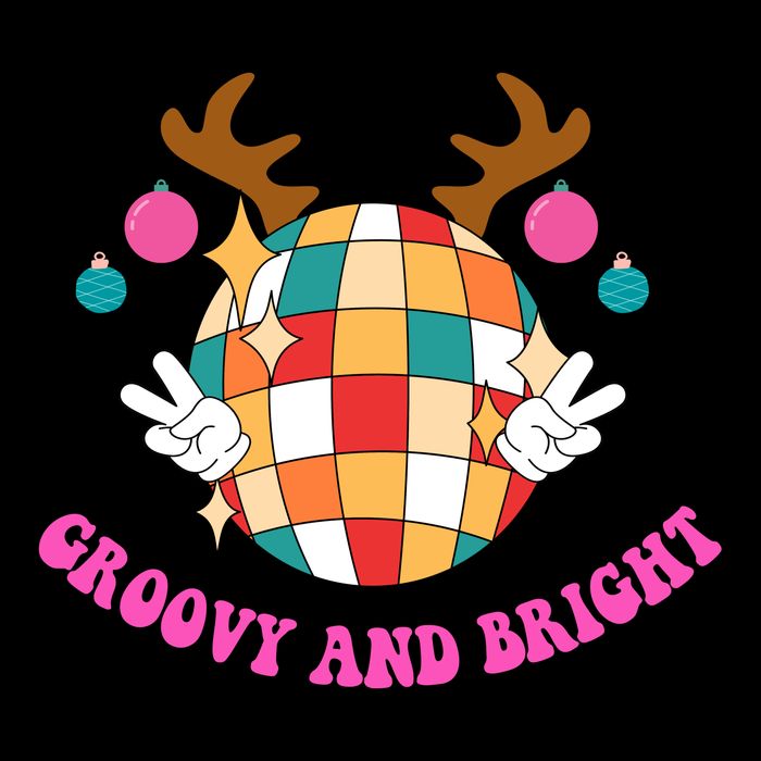 Groovy And Bright Disco Christmas Reindeer Full-Length Apron With Pockets