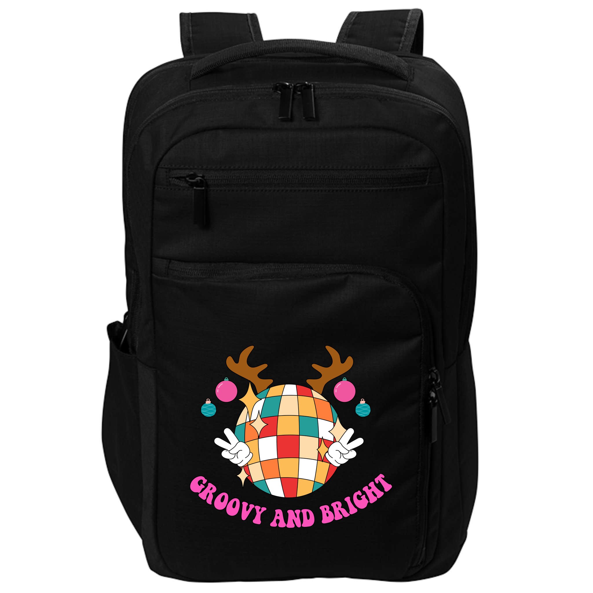 Groovy And Bright Disco Christmas Reindeer Impact Tech Backpack