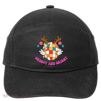 Groovy And Bright Disco Christmas Reindeer 7-Panel Snapback Hat