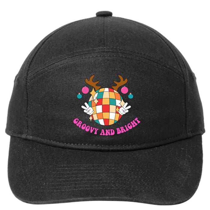 Groovy And Bright Disco Christmas Reindeer 7-Panel Snapback Hat