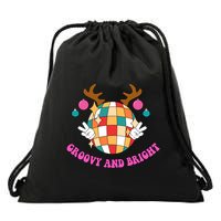 Groovy And Bright Disco Christmas Reindeer Drawstring Bag