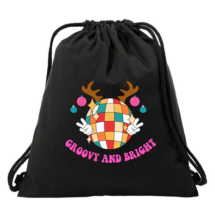 Groovy And Bright Disco Christmas Reindeer Drawstring Bag